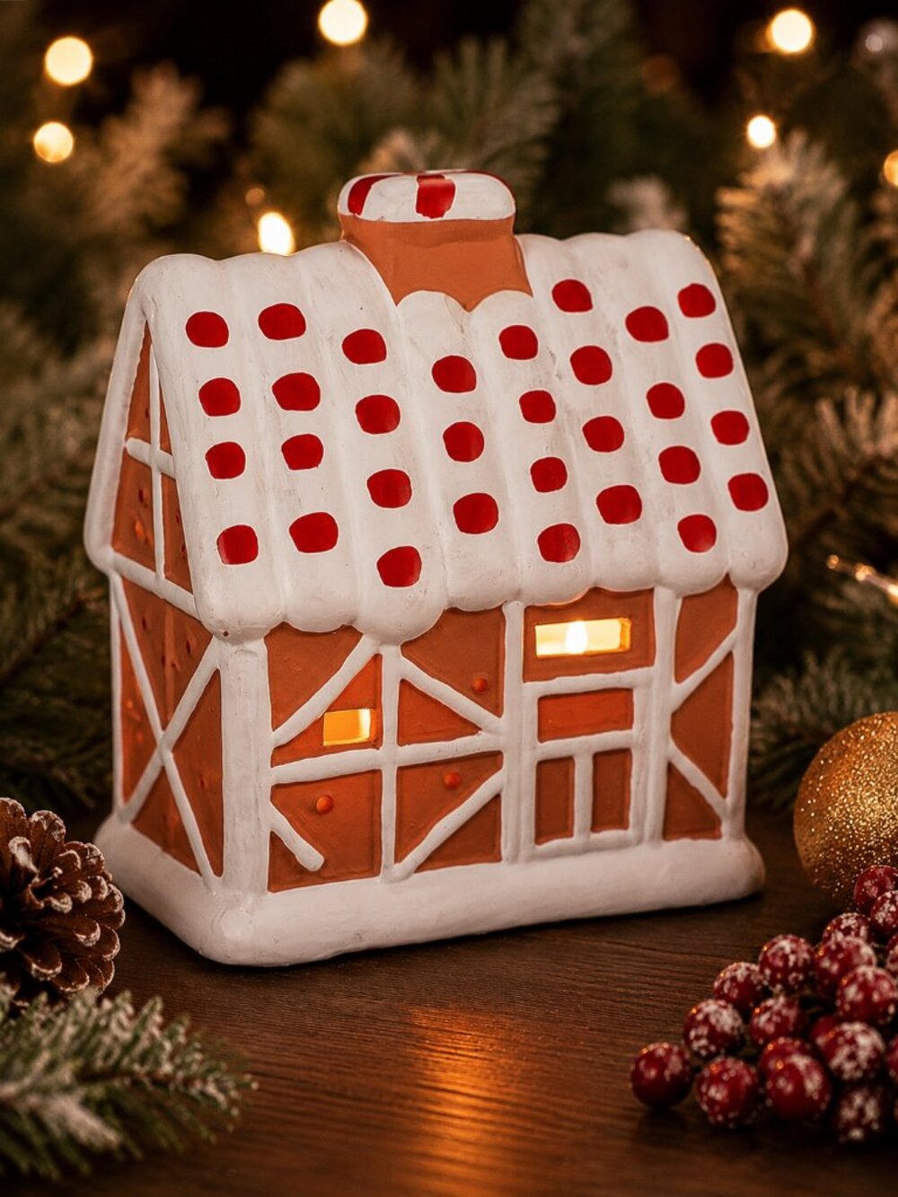 Vintage Ceramic Gingerbread House Candle Holder w/ Original Box